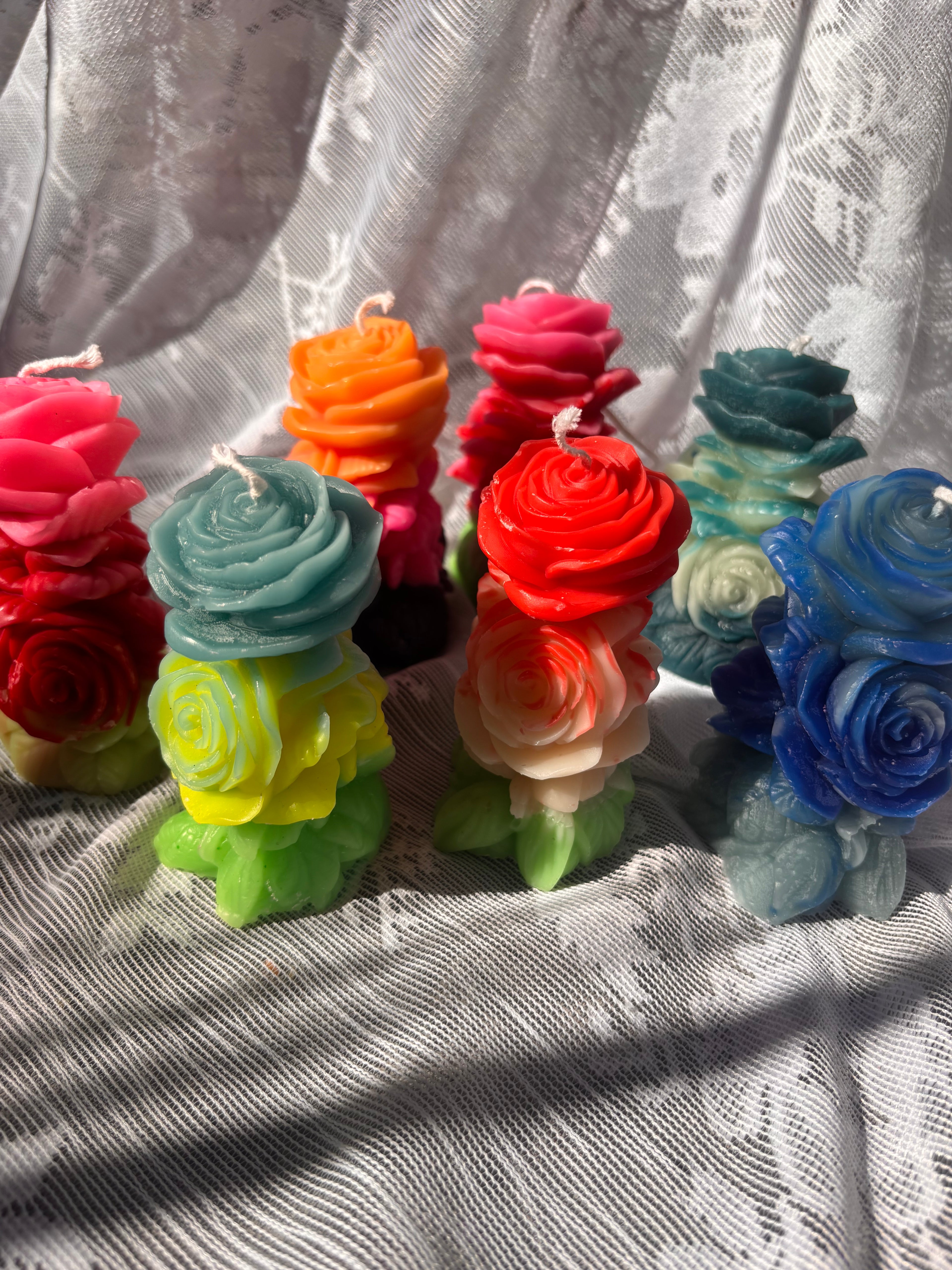 Sculpted rose pillar market candles