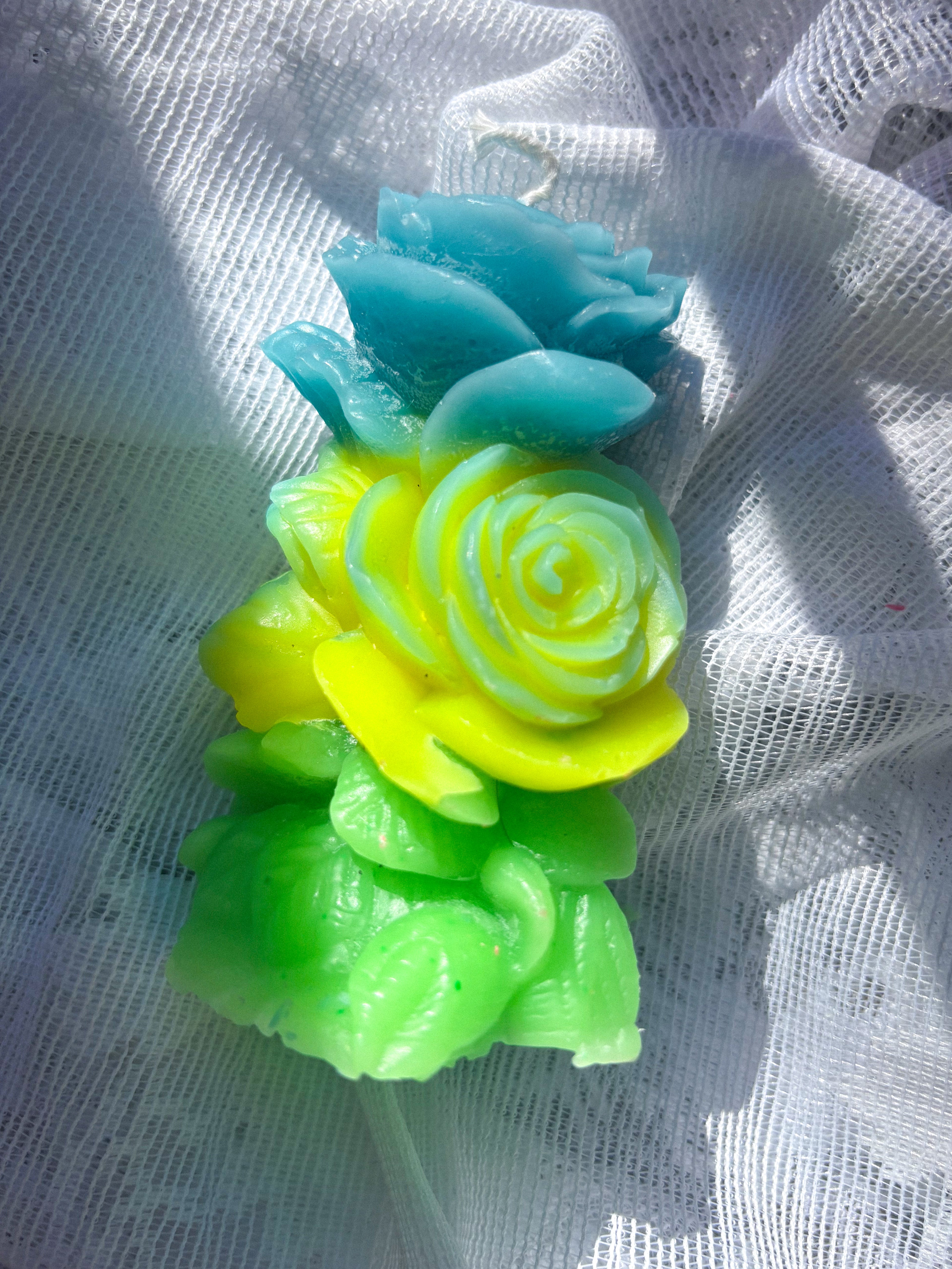 Sculpted rose pillar market candles