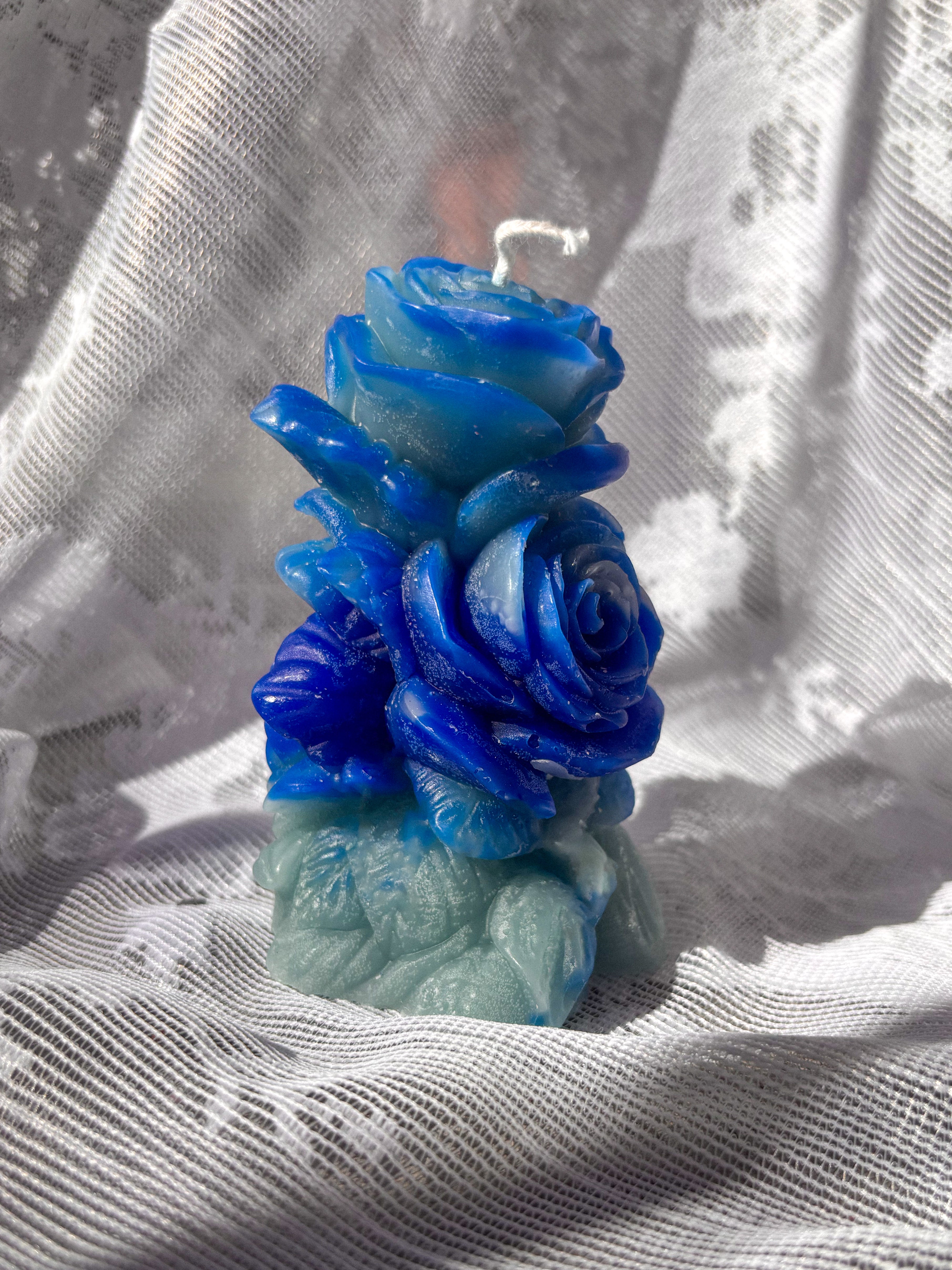 Sculpted rose pillar market candles