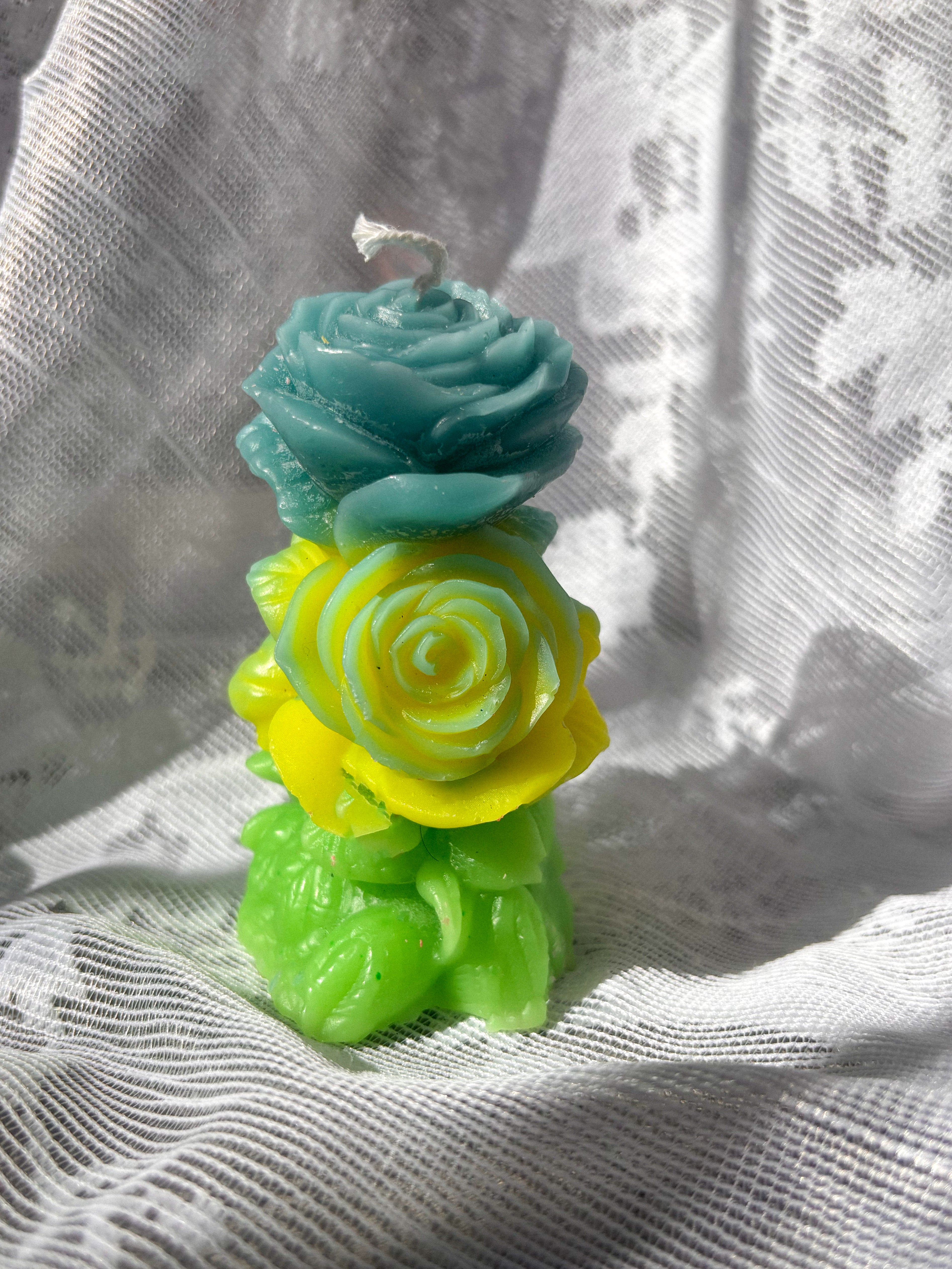 Sculpted rose pillar market candles