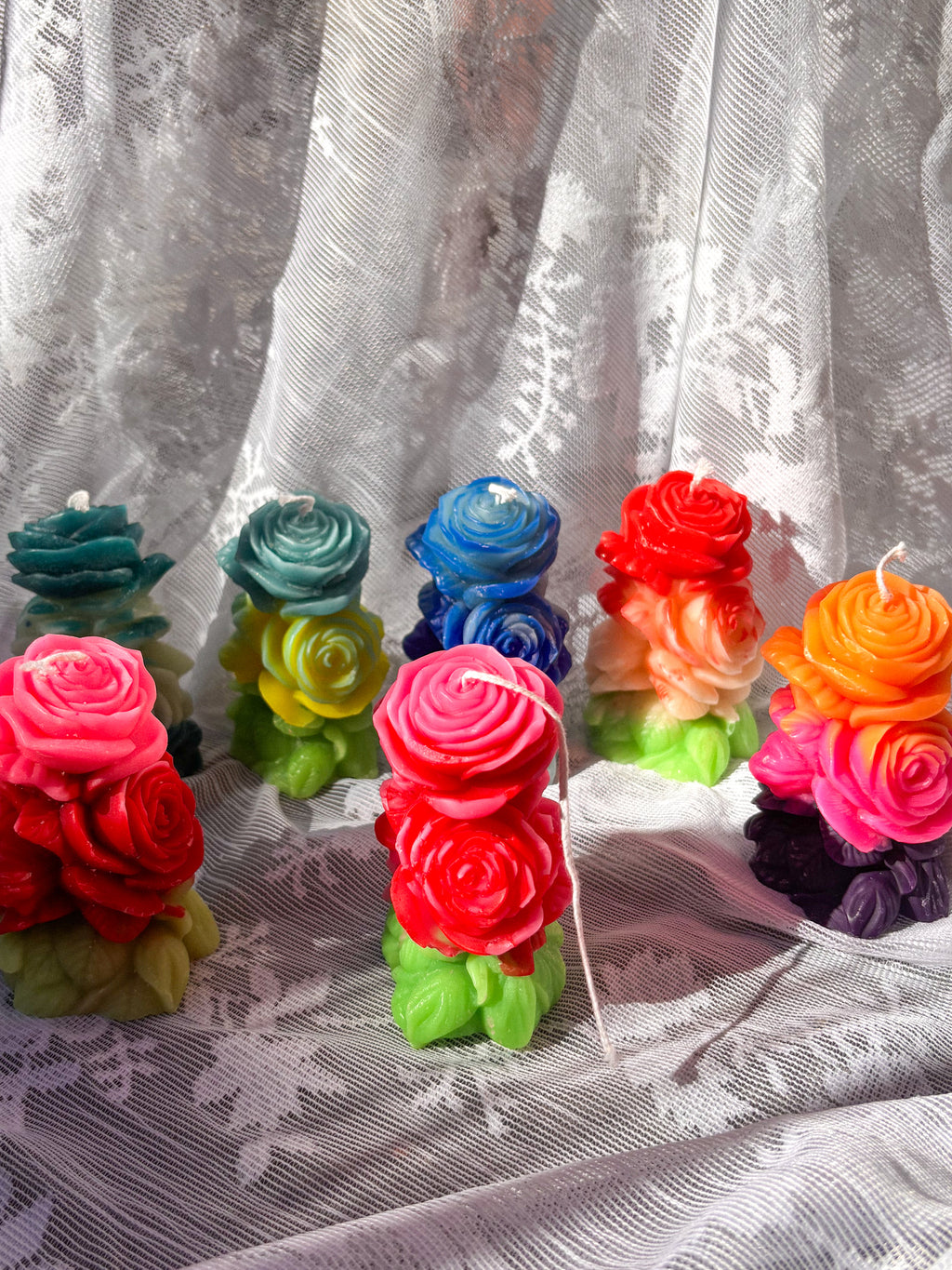 Sculpted rose pillar market candles