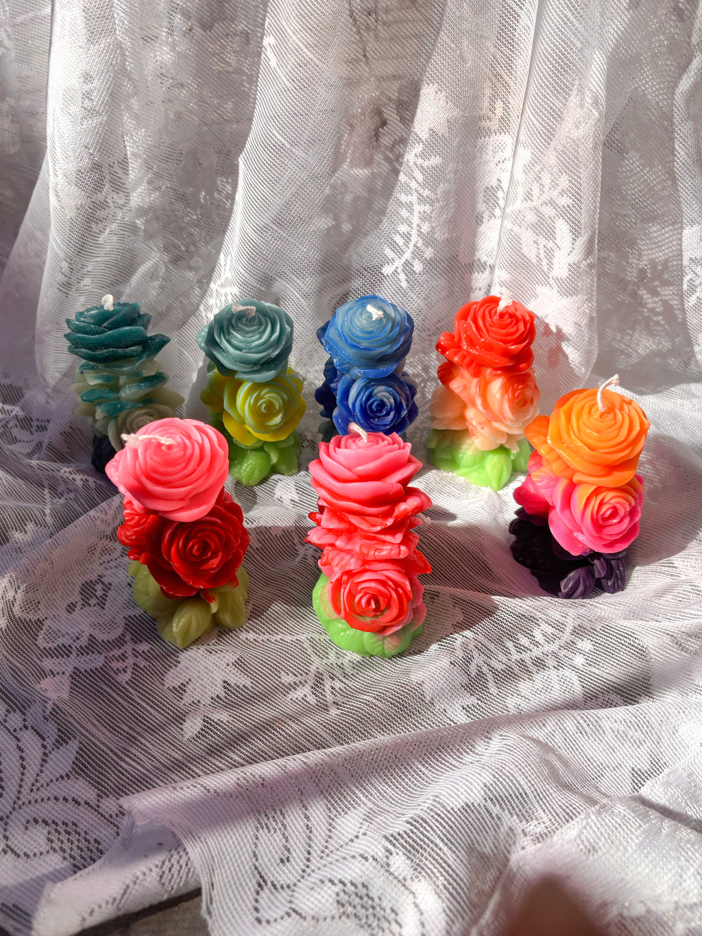 Sculpted rose pillar market candles