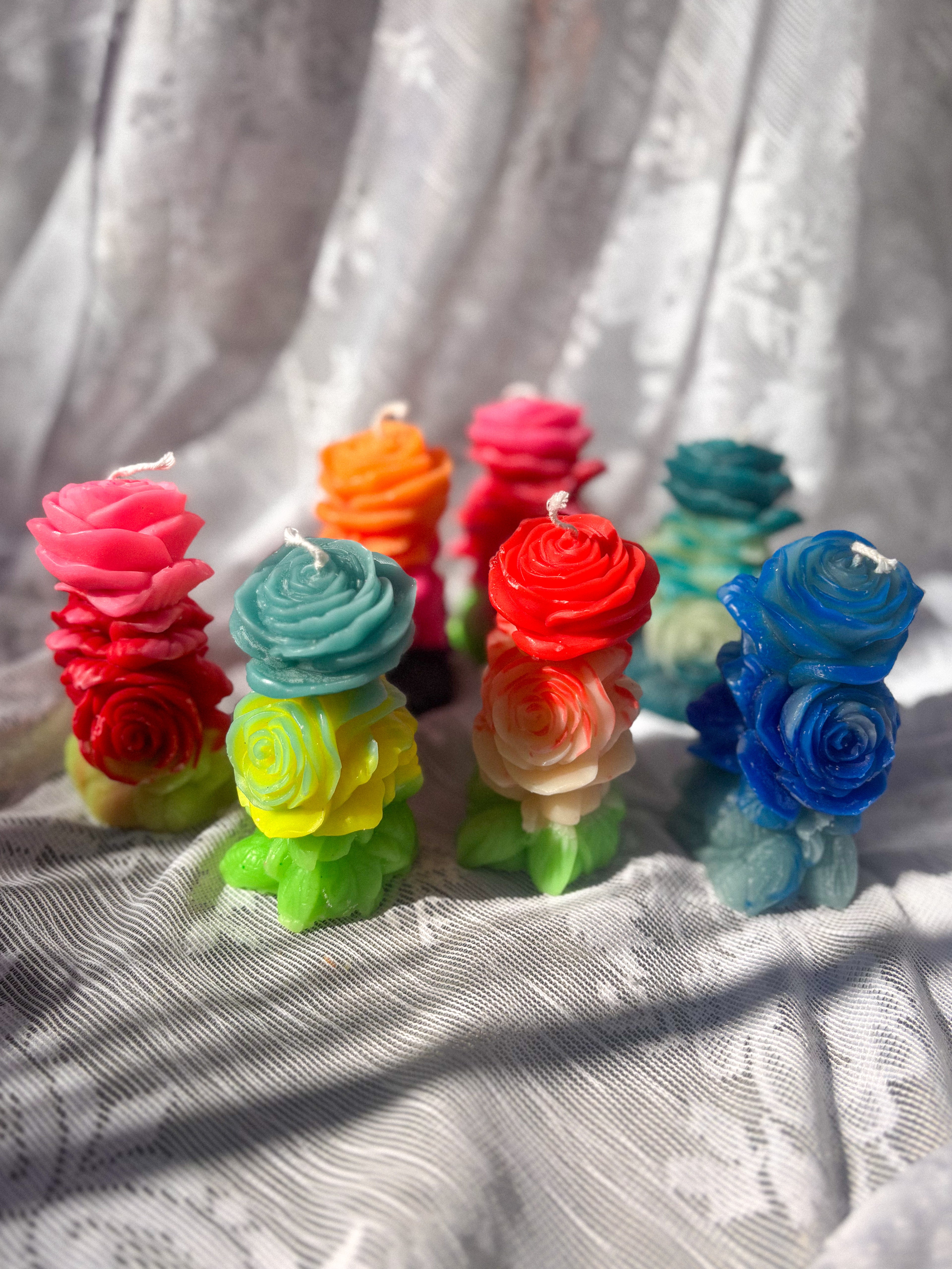 Sculpted rose pillar market candles
