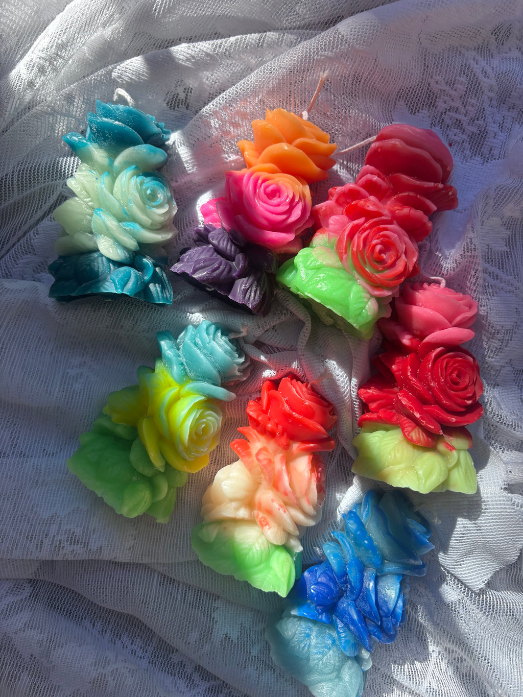 Sculpted rose pillar market candles