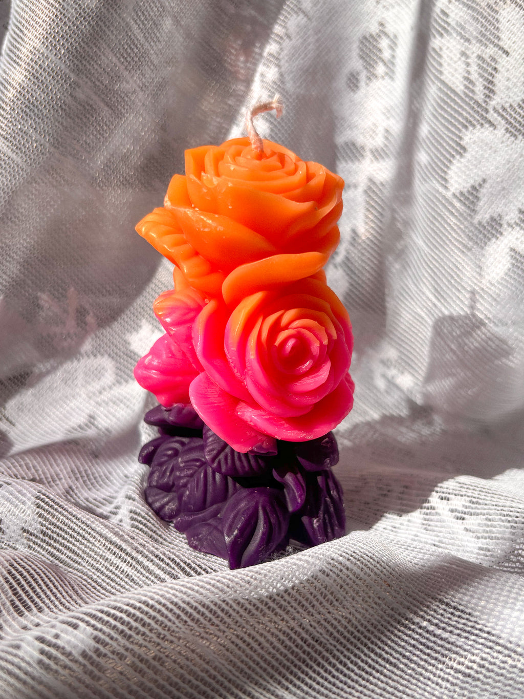 Sculpted rose pillar market candles