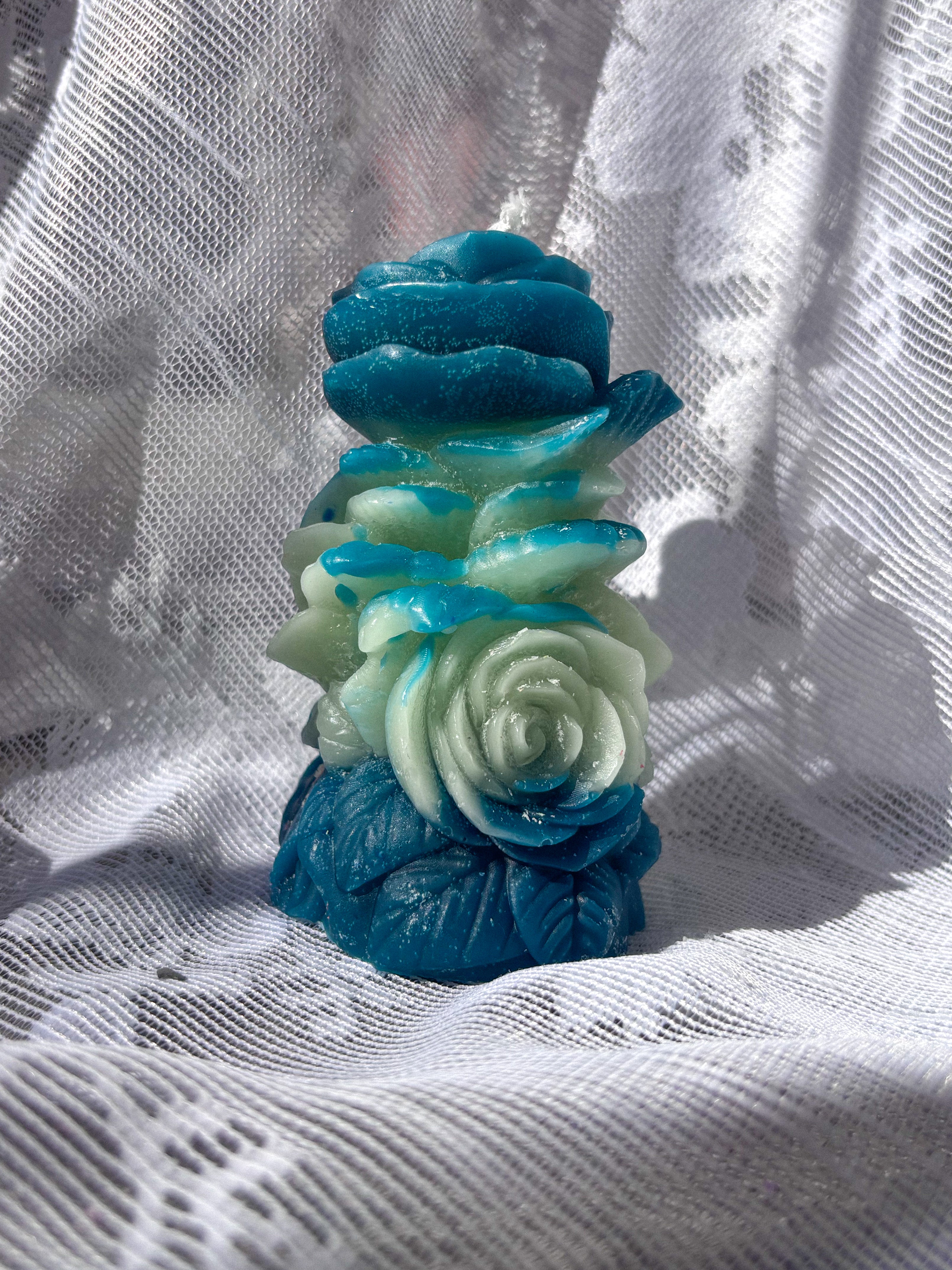 Sculpted rose pillar market candles
